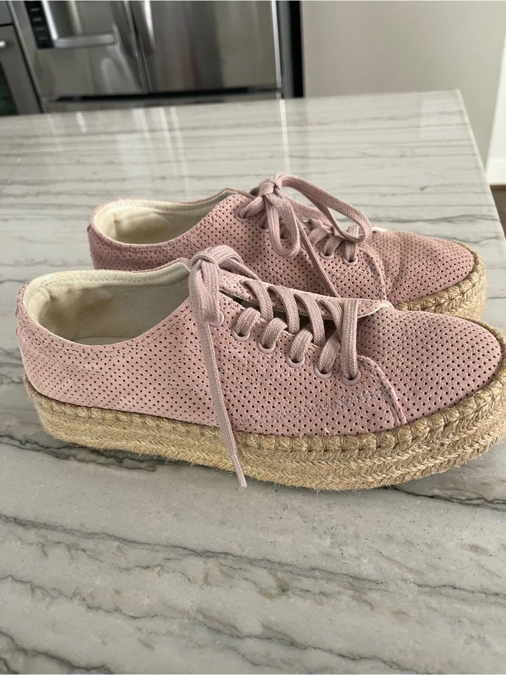 Tretorn Blush Pink Suede Espadrille Platform Sneakers